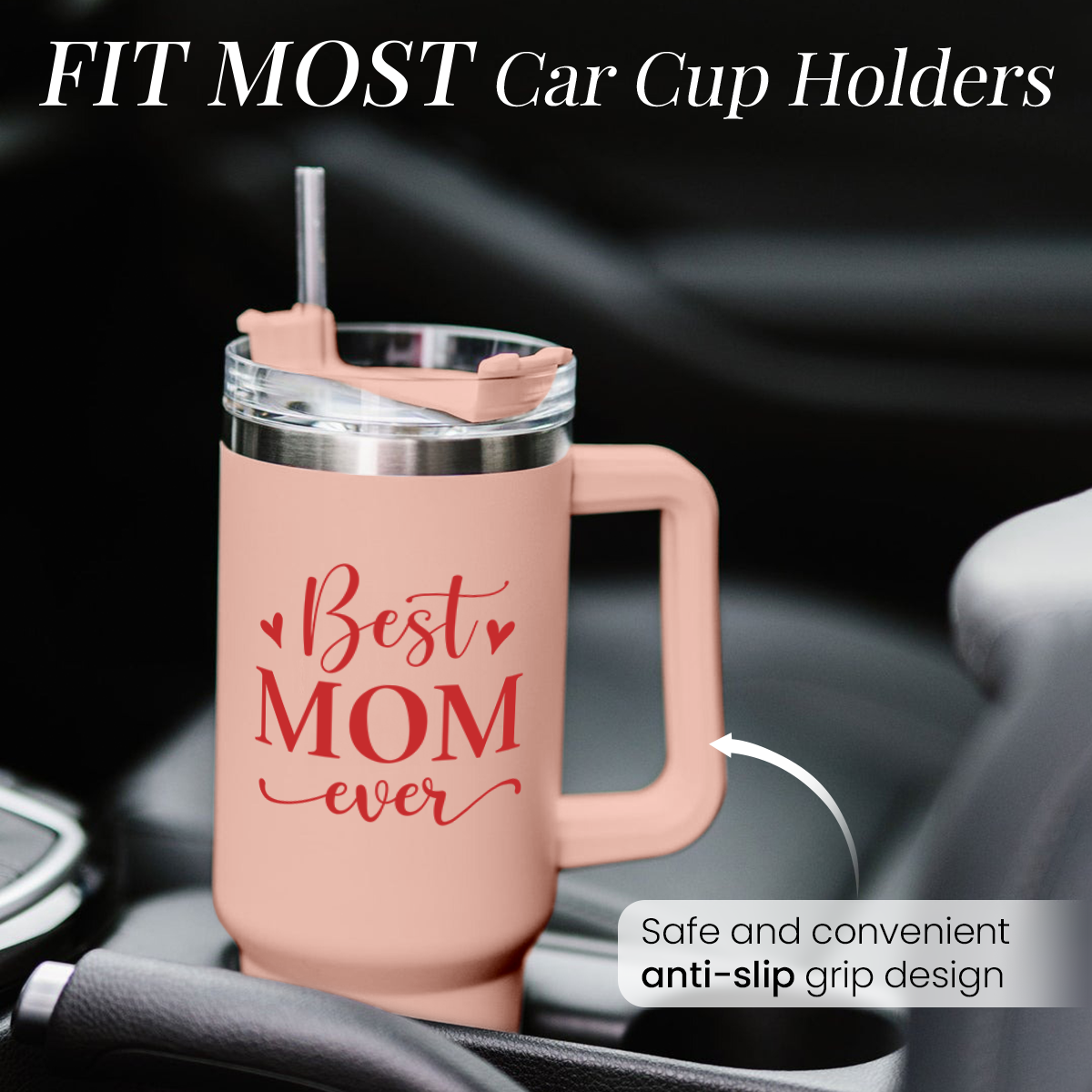 Mom Gifts Best Mom Ever Tumbler Stainless Steel 40oz with Handle Insulated Travel Cup - Mom Travel Coffee Mug, Mother's Day Christmas Birthday Gifts from Son Daughter