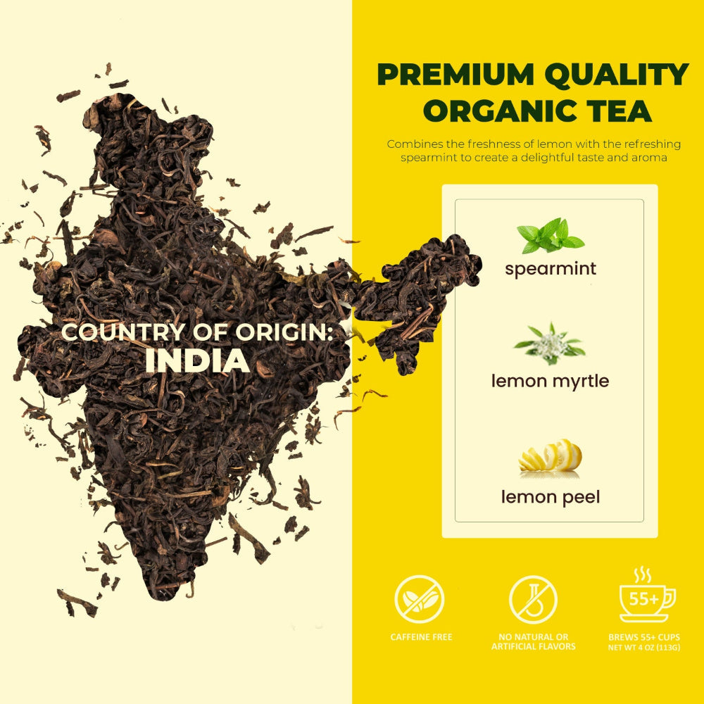 Lemon Spearmint Tea, Refreshing Herbal Blend - Organic & Kosher